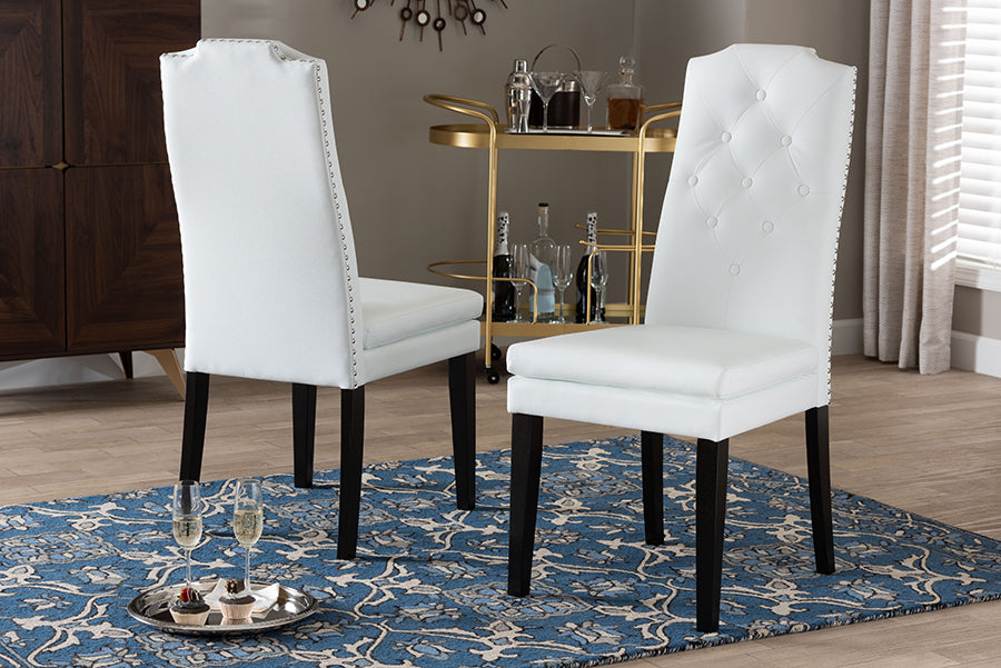 Baxton Studio Dylin Modern and Contemporary White Faux Leather Button-Tufted Nail heads Trim Dining Chair (Set of 2)