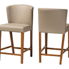 Baxton Studio Olivia Mid-century Modern Scandinavian Style Dark Walnut Wood Grey Faux Leather Pub Stool (Set of 2)