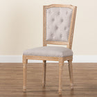 Baxton Studio Estelle Chic Rustic French Country Cottage Weathered Oak Beige Fabric Button-tufted Upholstered Dining Chair