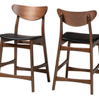Baxton Studio Latina Mid-century Retro Modern Scandinavian Style Black Faux Leather Upholstered Walnut Wood Finishing 24-Inches Counter Stool (Set of 2)