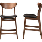 Baxton Studio Latina Mid-century Retro Modern Scandinavian Style Black Faux Leather Upholstered Walnut Wood Finishing 24-Inches Counter Stool (Set of 2)