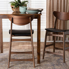 Baxton Studio Latina Mid-century Retro Modern Scandinavian Style Black Faux Leather Upholstered Walnut Wood Finishing 24-Inches Counter Stool (Set of 2)