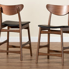 Baxton Studio Latina Mid-century Retro Modern Scandinavian Style Black Faux Leather Upholstered Walnut Wood Finishing 24-Inches Counter Stool (Set of 2)