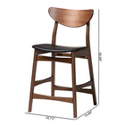Baxton Studio Latina Mid-century Retro Modern Scandinavian Style Black Faux Leather Upholstered Walnut Wood Finishing 24-Inches Counter Stool (Set of 2)