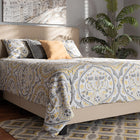 Baxton Studio Ramon Modern and Contemporary Beige Linen Fabric Upholstered Full Size Panel Bed with Nailhead Trim