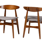 Baxton Studio Flora Mid-Century Modern Light Grey Fabric and "Oak" Medium Brown Finishing Wood Dining Chair