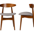 Baxton Studio Flora Mid-Century Modern Light Grey Fabric and "Oak" Medium Brown Finishing Wood Dining Chair
