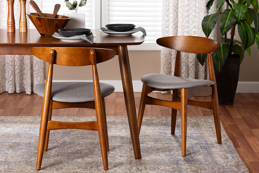 Baxton Studio Flora Mid-Century Modern Light Grey Fabric and "Oak" Medium Brown Finishing Wood Dining Chair