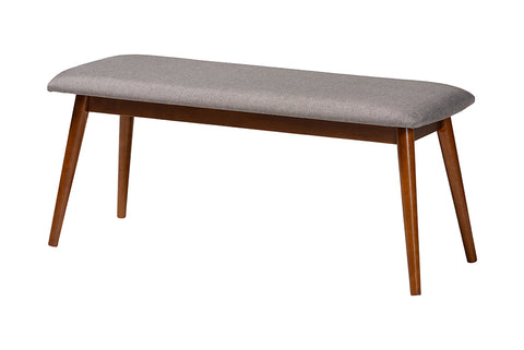 Baxton Studio Flora Mid-Century Modern Light Grey Fabric and "Oak" Medium Brown Finishing Wood Dining Bench