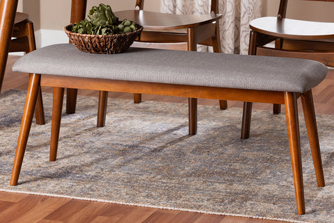 Baxton Studio Flora Mid-Century Modern Light Grey Fabric and "Oak" Medium Brown Finishing Wood Dining Bench