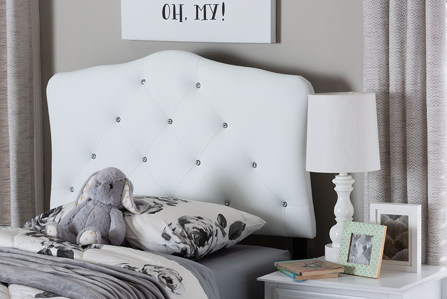 Baxton Studio Rita Modern and Contemporary White Faux Leather Upholstered Button-Tufted Scalloped Twin Size Headboard 