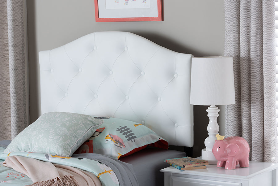 Baxton Studio Myra Modern and Contemporary White Faux Leather Upholstered Button-Tufted Scalloped Twin Size Headboard 