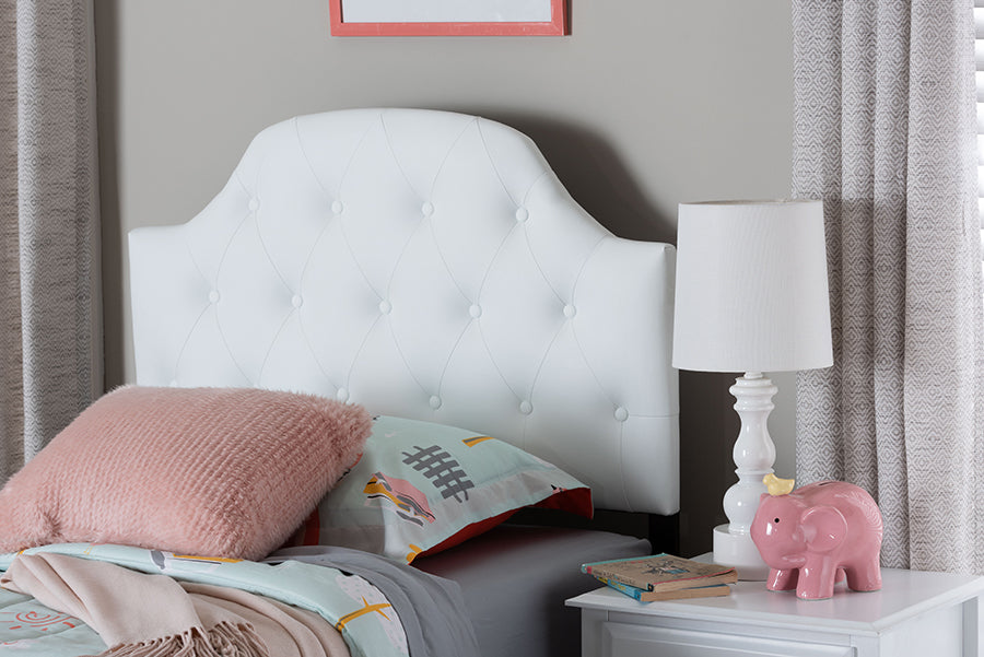 Baxton Studio Morris Modern and Contemporary White Faux Leather Upholstered Button-Tufted Scalloped Twin Size Headboard 