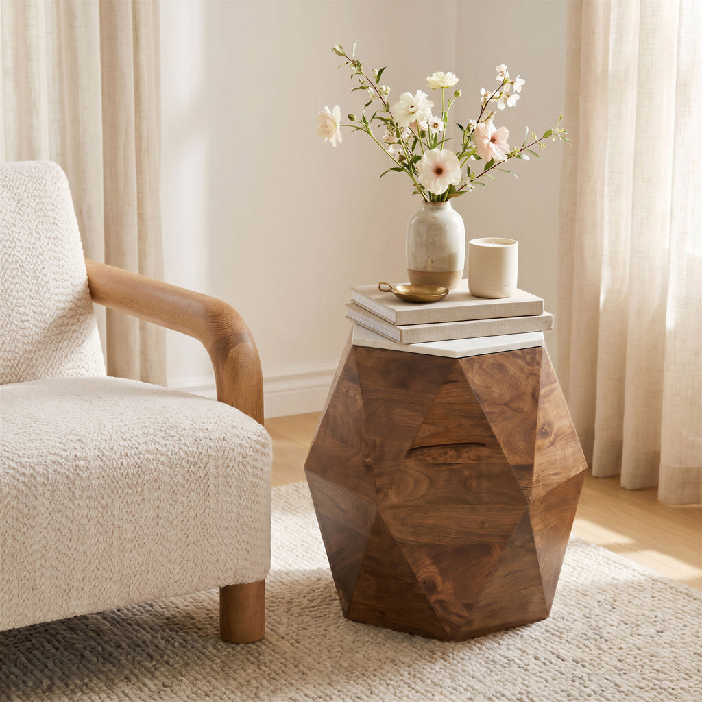 Zuo Bisel Side Table White & Walnut