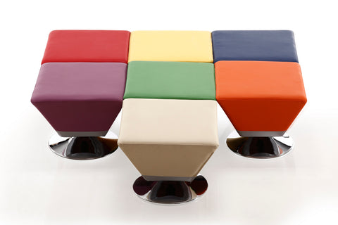 Manhattan Comfort Diamond Modern 7-Piece Accent Ottoman in Blue, Green, Orange, Purple, Red, Tan and Yellow