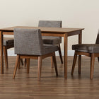 Baxton Studio Nexus Mid-Century Modern Gravel Fabric Upholstered and Walnut Brown Finished Wood 5-Piece Dining Set