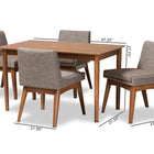 Baxton Studio Nexus Mid-Century Modern Gravel Fabric Upholstered and Walnut Brown Finished Wood 5-Piece Dining Set