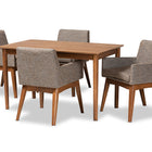 Baxton Studio Dorina Mid-Century Modern Gravel Fabric Upholstered and Walnut Brown Finished Wood 5-Piece Dining Set