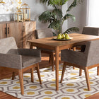 Baxton Studio Dorina Mid-Century Modern Gravel Fabric Upholstered and Walnut Brown Finished Wood 5-Piece Dining Set
