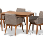 Baxton Studio Dorina Mid-Century Modern Gravel Fabric Upholstered and Walnut Brown Finished Wood 5-Piece Dining Set