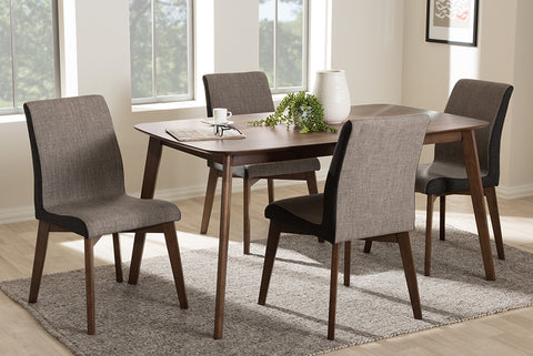 Baxton Studio Kimberly Mid-Century Modern Beige and Brown Fabric 5-Piece Dining Set