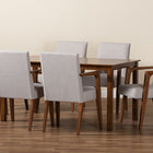 Baxton Studio Glenda Mid-Century Modern Greyish Beige Fabric Upholstered and Walnut Brown Finished Wood 7-Piece Dining Set