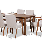 Baxton Studio Glenda Mid-Century Modern Greyish Beige Fabric Upholstered and Walnut Brown Finished Wood 7-Piece Dining Set