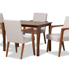 Baxton Studio Glenda Mid-Century Modern Greyish Beige Fabric Upholstered and Walnut Brown Finished Wood 5-Piece Dining Set