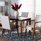 Baxton Studio Glenda Mid-Century Modern Greyish Beige Fabric Upholstered and Walnut Brown Finished Wood 5-Piece Dining Set