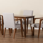Baxton Studio Glenda Mid-Century Modern Greyish Beige Fabric Upholstered and Walnut Brown Finished Wood 5-Piece Dining Set
