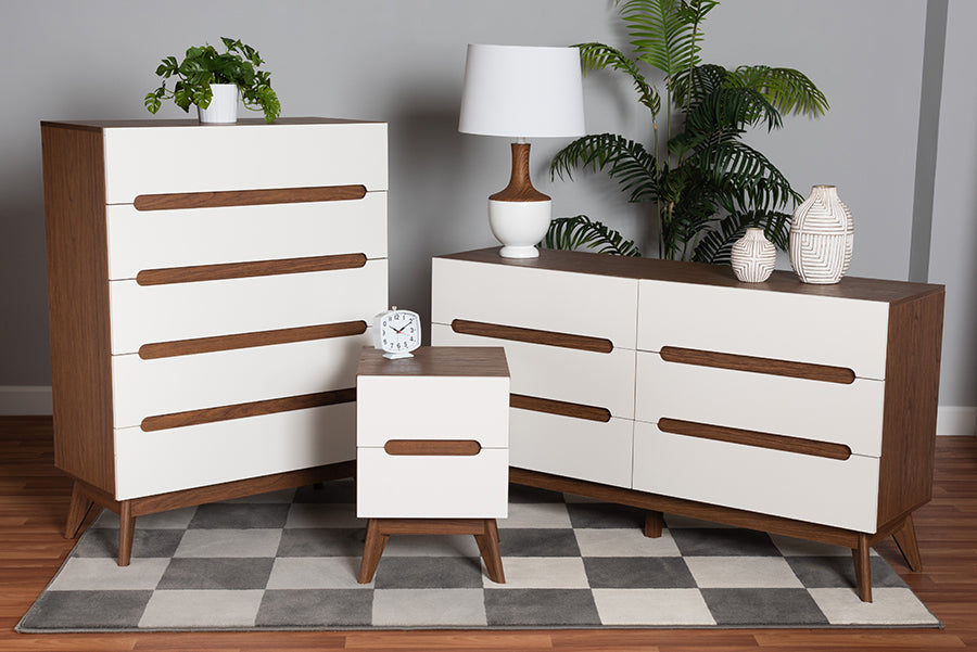 Baxton Studio Calypso Mid-Century Modern Two-Tone White and Walnut Brown Finished Wood 3-Piece Storage Set