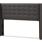 Baxton Studio Ginaro Modern And Contemporary Dark Grey Fabric Button-Tufted Nail head Queen Size Winged Headboard