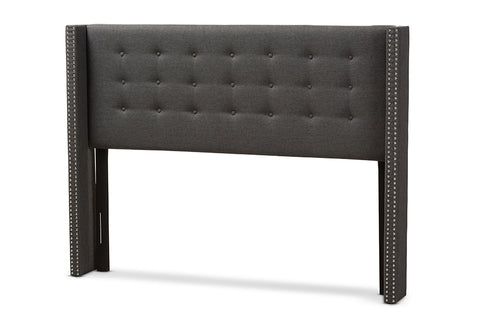 Baxton Studio Ginaro Modern And Contemporary Dark Grey Fabric Button-Tufted Nail head Queen Size Winged Headboard
