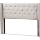 Baxton Studio Ally Modern And Contemporary Greyish Beige Fabric Button-Tufted Nail head King Size Winged Headboard