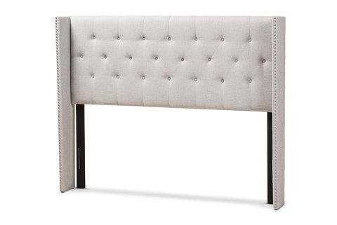 Baxton Studio Ally Modern And Contemporary Greyish Beige Fabric Button-Tufted Nail head King Size Winged Headboard