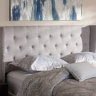 Baxton Studio Ally Modern And Contemporary Greyish Beige Fabric Button-Tufted Nail head King Size Winged Headboard