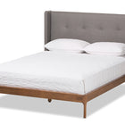 Baxton Studio Brooklyn Mid-Century Modern Walnut Wood Grey Fabric Queen Size Platform Bed