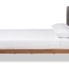 Baxton Studio Brooklyn Mid-Century Modern Walnut Wood Grey Fabric Queen Size Platform Bed