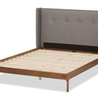 Baxton Studio Brooklyn Mid-Century Modern Walnut Wood Grey Fabric Queen Size Platform Bed