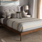 Baxton Studio Brooklyn Mid-Century Modern Walnut Wood Grey Fabric Queen Size Platform Bed