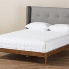 Baxton Studio Brooklyn Mid-Century Modern Walnut Wood Grey Fabric Queen Size Platform Bed