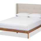 Baxton Studio Brooklyn Mid-Century Modern Walnut Wood Beige Fabric Queen Size Platform Bed