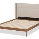 Baxton Studio Brooklyn Mid-Century Modern Walnut Wood Beige Fabric Queen Size Platform Bed