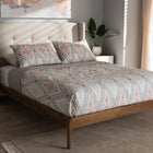 Baxton Studio Brooklyn Mid-Century Modern Walnut Wood Beige Fabric Queen Size Platform Bed