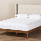 Baxton Studio Brooklyn Mid-Century Modern Walnut Wood Beige Fabric Queen Size Platform Bed