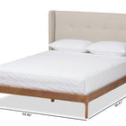 Baxton Studio Brooklyn Mid-Century Modern Walnut Wood Beige Fabric Queen Size Platform Bed