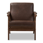 Baxton Studio Bianca Mid-Century Modern Walnut Wood Dark Brown Distressed Faux Leather Lounge Chair