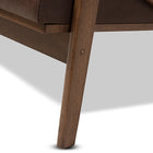 Baxton Studio Bianca Mid-Century Modern Walnut Wood Dark Brown Distressed Faux Leather Livingroom Sofa Set