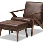 Baxton Studio Bianca Mid-Century Modern Walnut Wood Dark Brown Distressed Faux Leather Lounge Chair And Ottoman Set