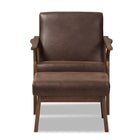 Baxton Studio Bianca Mid-Century Modern Walnut Wood Dark Brown Distressed Faux Leather Lounge Chair And Ottoman Set